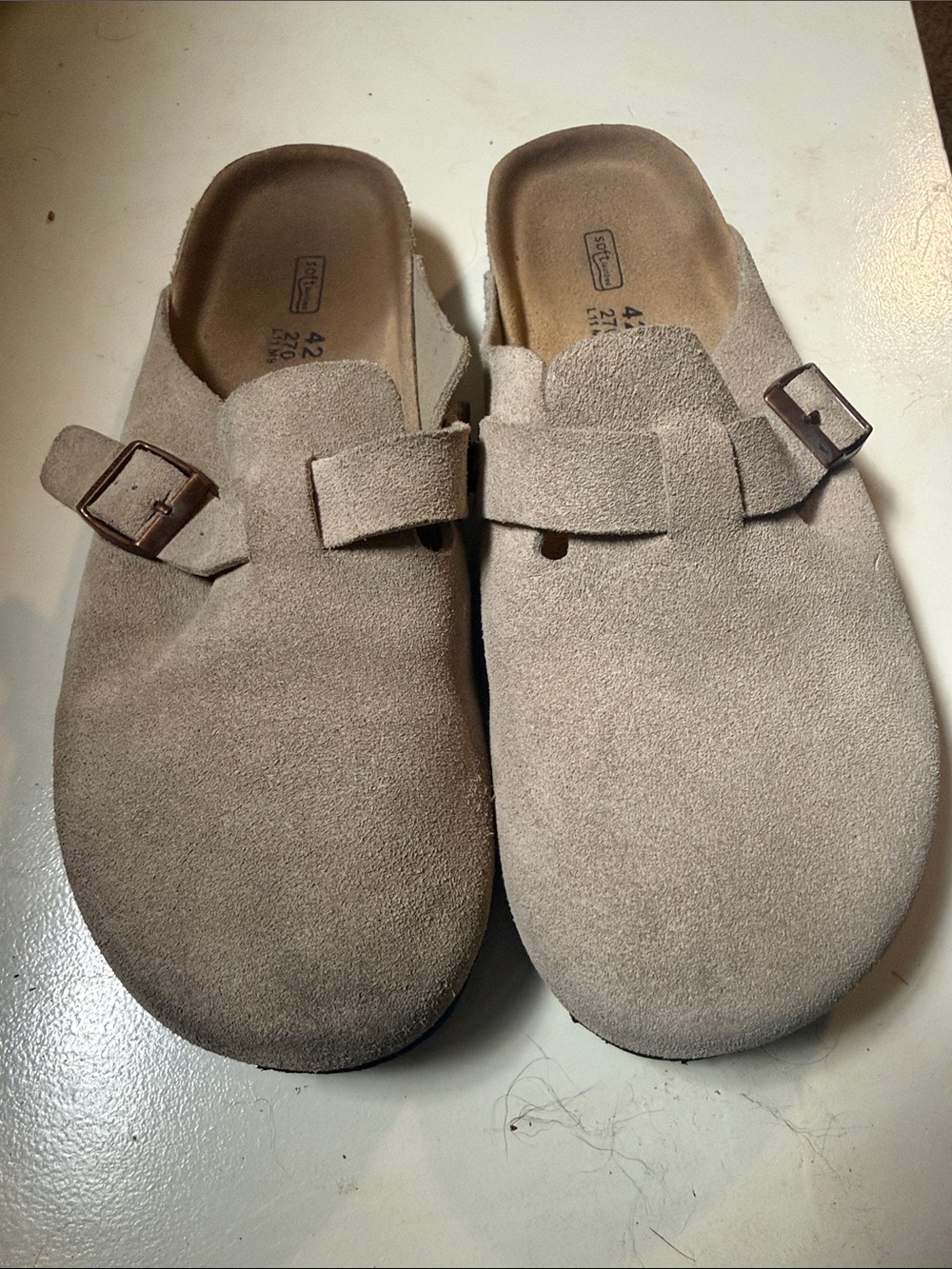Birkenstock Boston Soft Footbed Taupe Suede Soft Footbed Clogs Beige EU 42